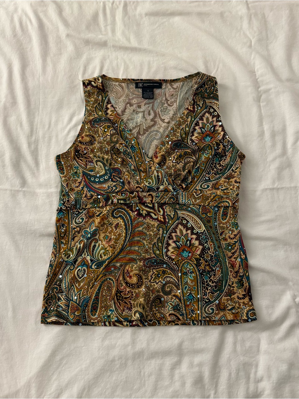 INC International Concepts brown and multi-colored paisley print blouse in a S